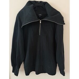 Express Quarter Zip Oversized Collar Sweater Fleece Women's M Black Cozy